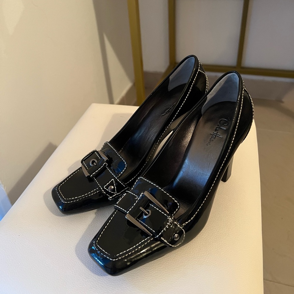 Cole Haan Black Square Toe Heels Y2k Size 7B